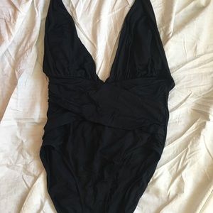 Black front wrap swimsuit